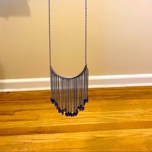 Vintage silver bib necklace with blue stones